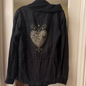 Michael Stars Artisan Collection -Embellished Black Jacket with Heart Design